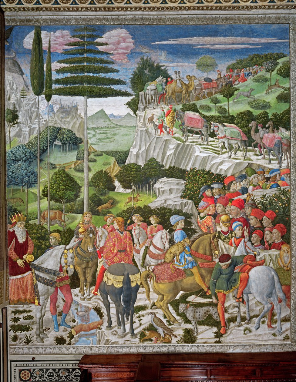 Cesta tří králů do Betléma, levá zeď kaple, kolem roku 1460 od Benozzo di Lese di Sandro Gozzoli
