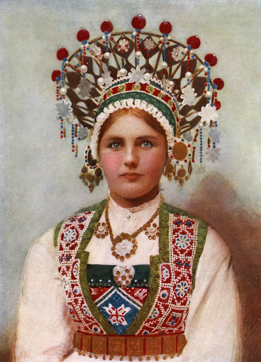 Norská dívka ve svatebních šatech, 1899 (potisk alba) od Bergen, Norway Söstrene Persen