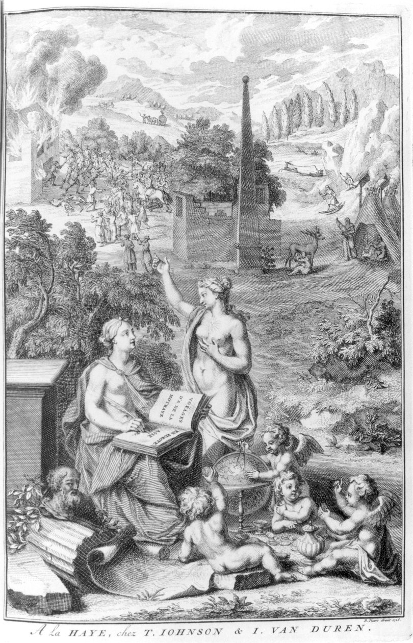 Frontispis k „Voyages... en Europe, en Asie et en Afrique“ od Sieur de la Motraye, vydáno 1727 od Bernard Picart
