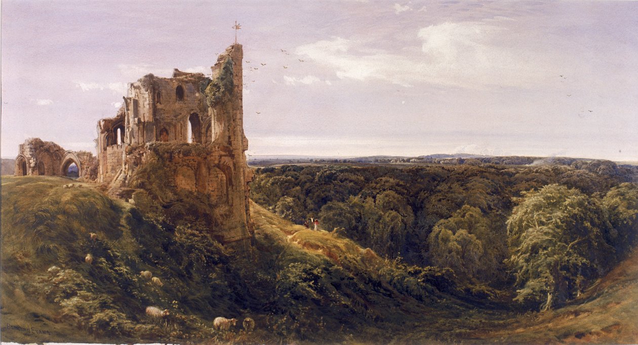 Zřícenina hradu v krajině (Knaresborough Castle) (bodycolor) od Bernard Walter Evans