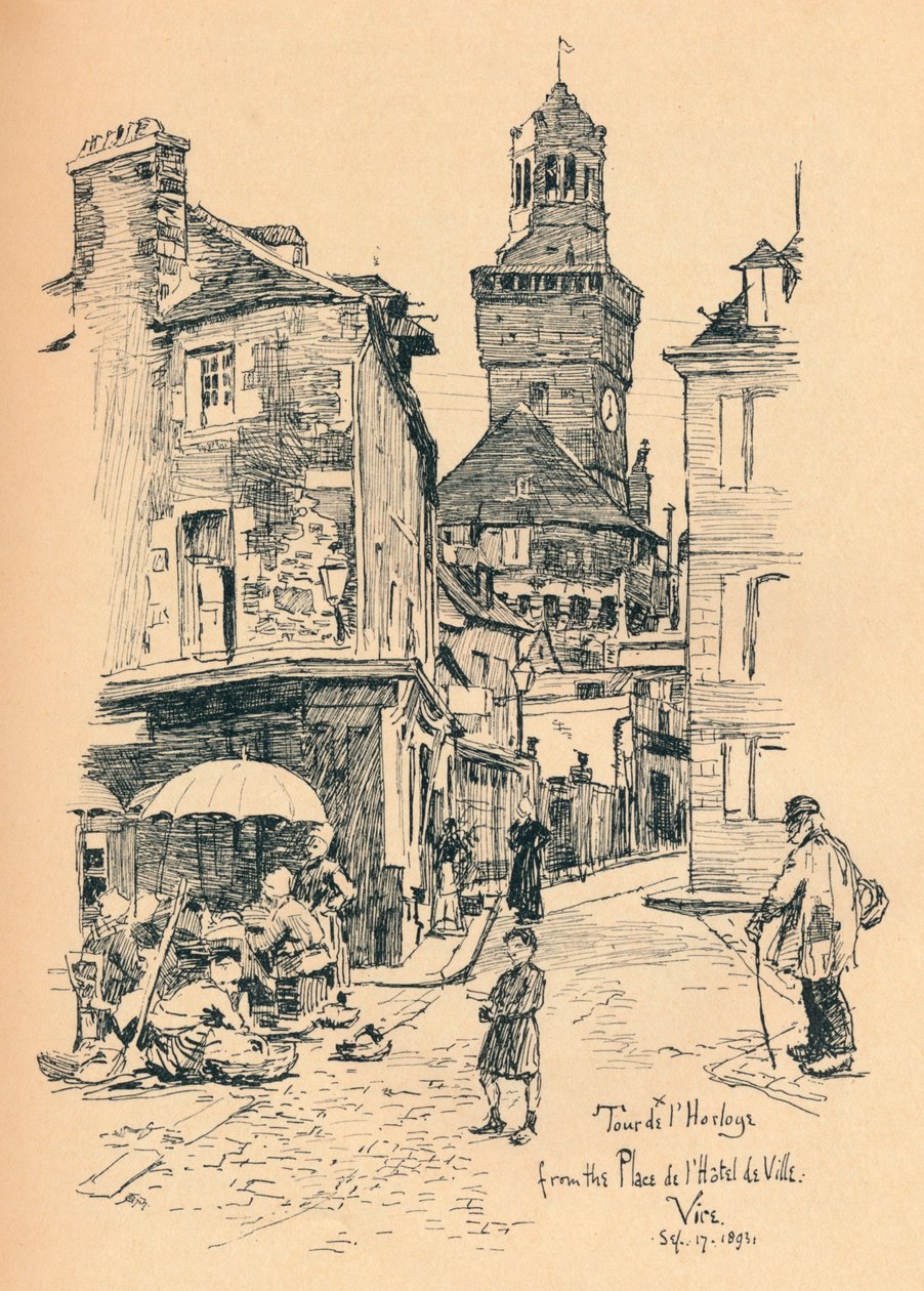 Věž s hodinami, Vire, c1893 od Bernard Partridge