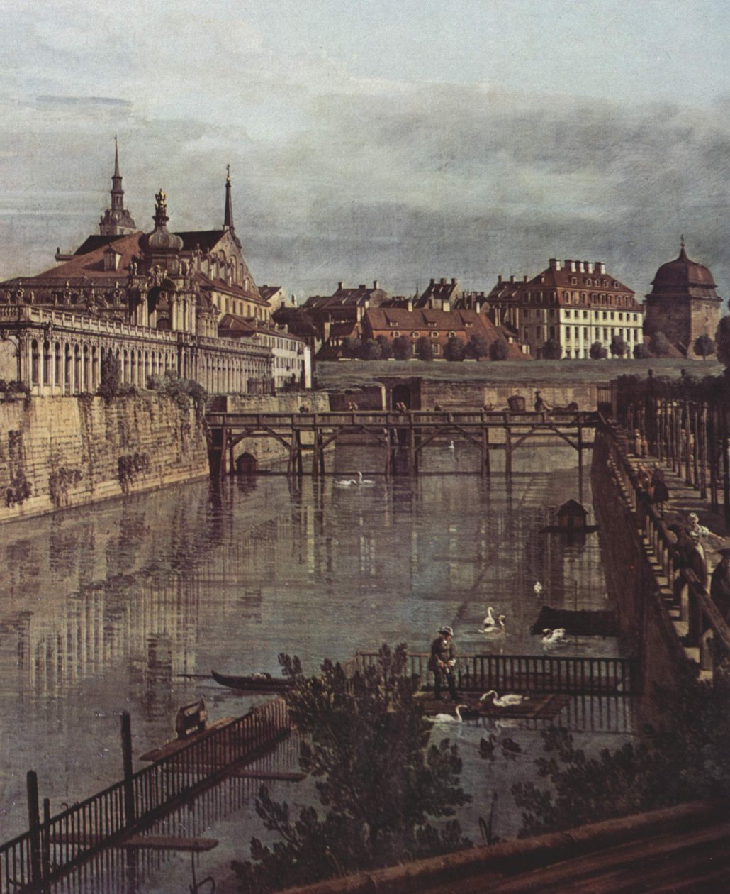 Pohled na Drážďany, starý příkop Zwinger, při pohledu z oranžerie směrem k městu od Bernardo Bellotto