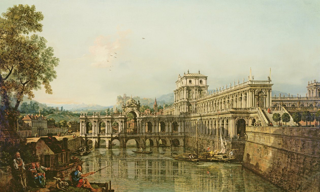 Architektonické Capriccio, kolem roku 1765 od Bernardo Bellotto