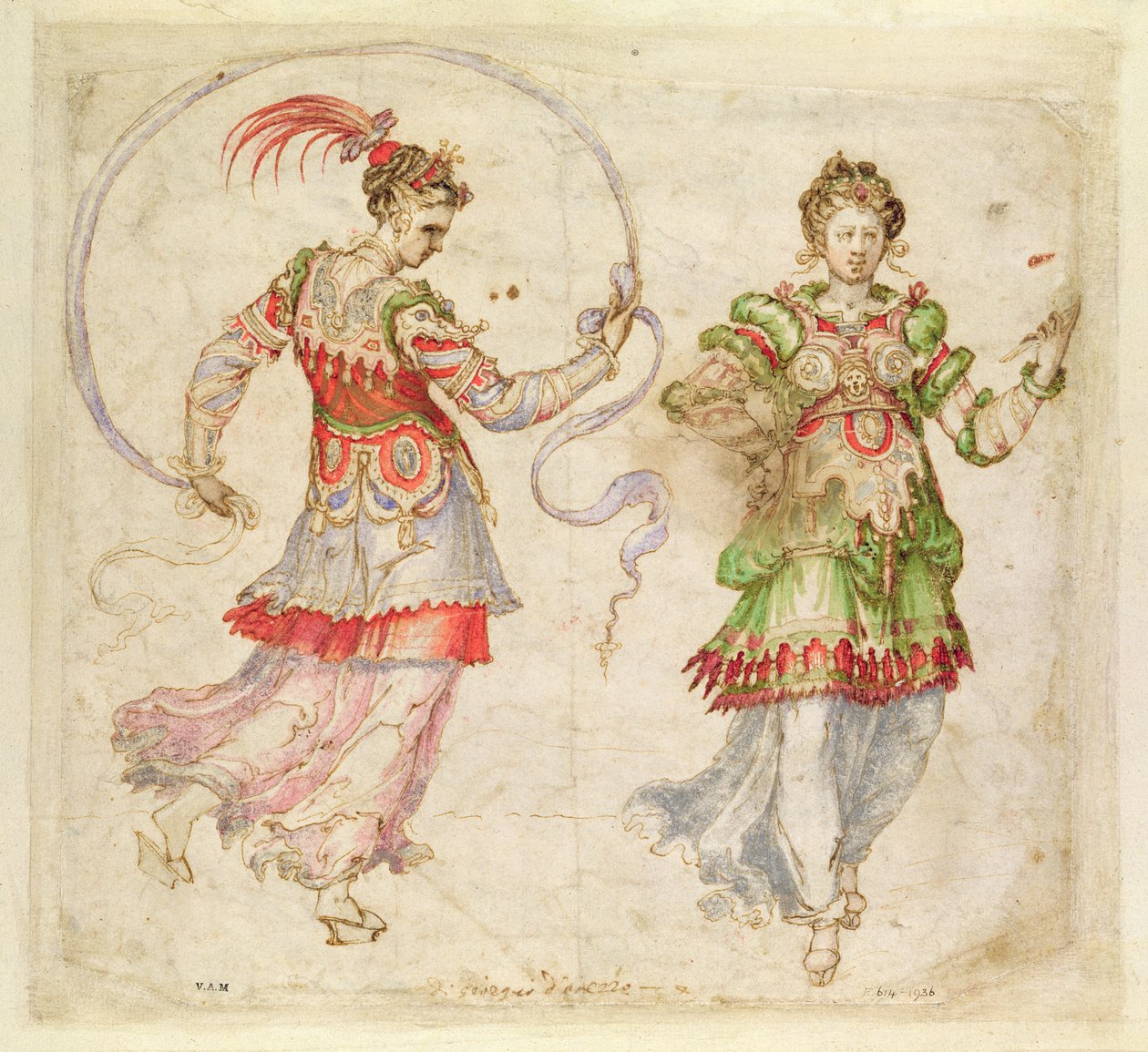 Návrh kostýmů, pravděpodobně ve Florentine Intermezzi, Florencie, 1589 od Bernardo Buontalenti