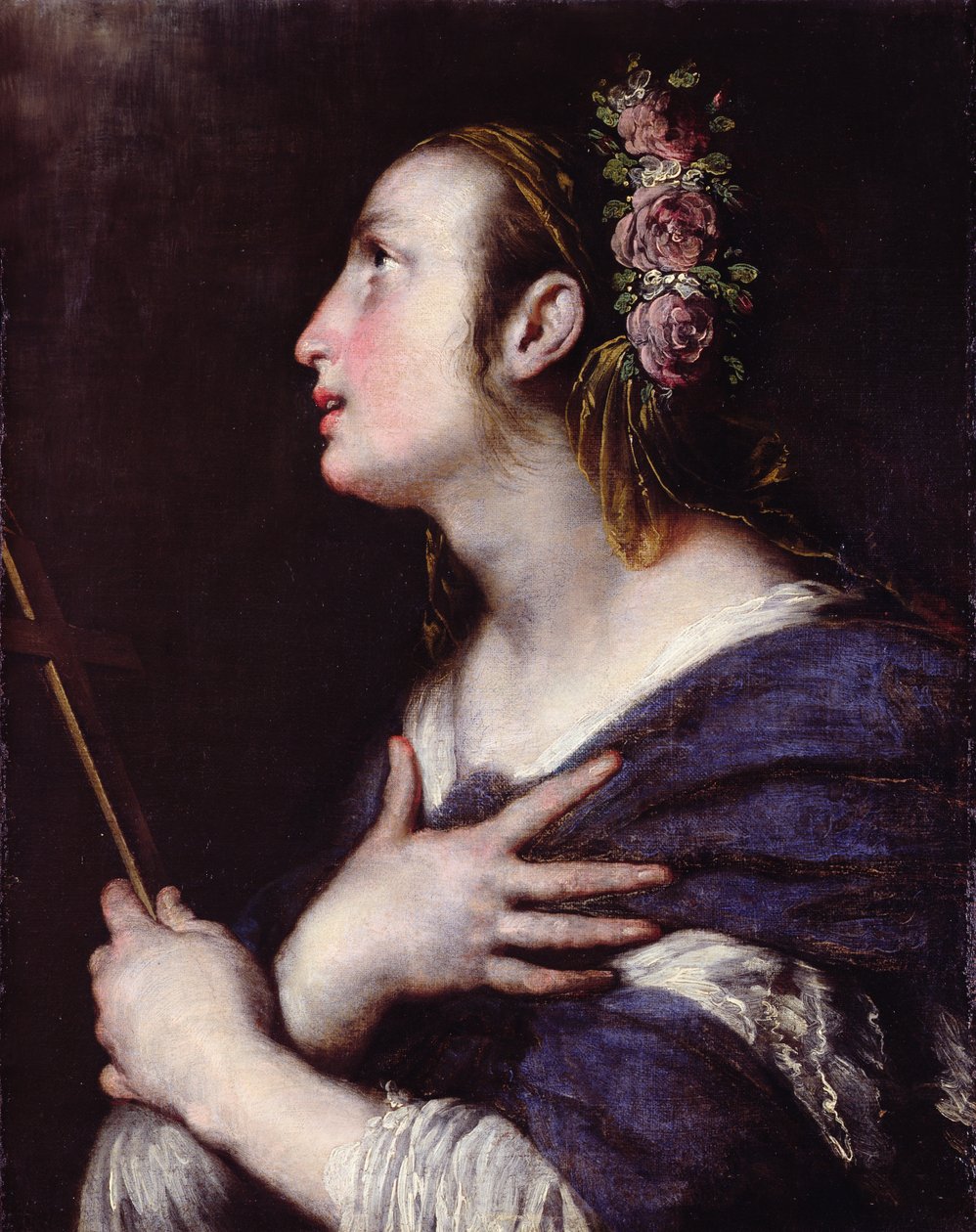 Svatý s korunou růží od Bernardo Strozzi