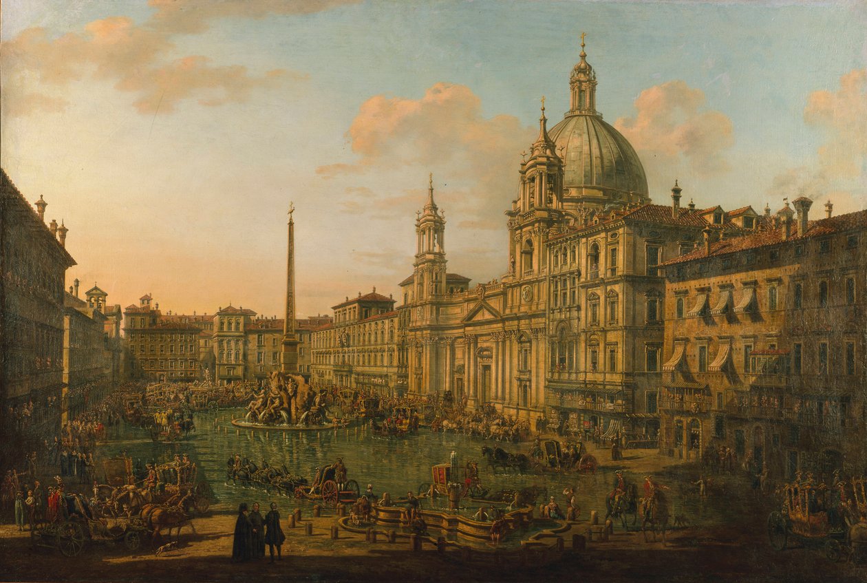 Piazza Navona v Římě, počátek 40. let 18. století. od Bernardo Bellotto