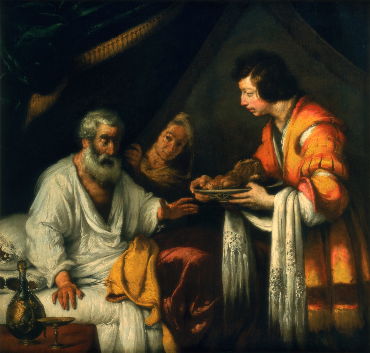 Izák žehná Jákobovi, počátek 17. století od Bernardo Strozzi