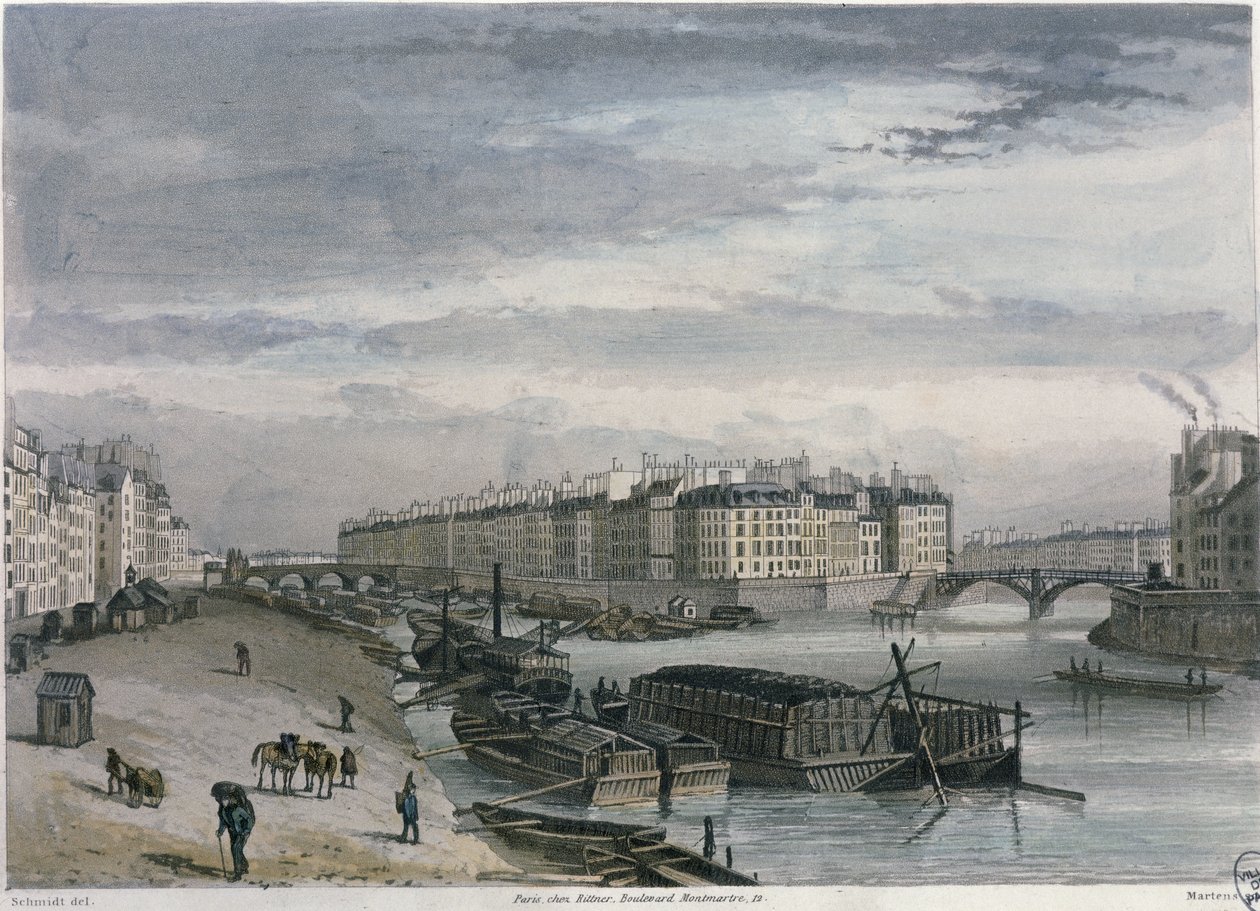 Ile Saint-Louis, 1832 (barevná rytina) od Bernhard Schmidt