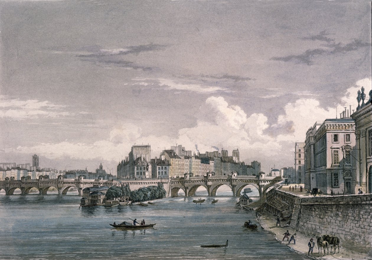 Pont Neuf, 1832, (barevná rytina) od Bernhard Schmidt