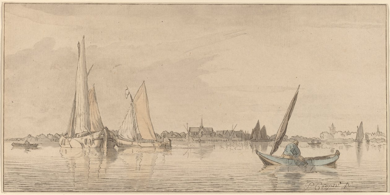 Řeka s městem, 1775. od Bernhard Schreuder