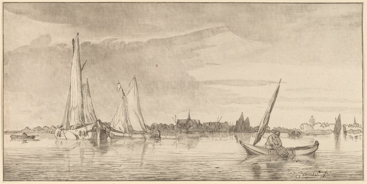 Řeka s městem, 1775. od Bernhard Schreuder