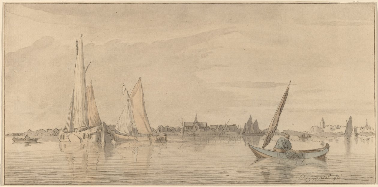 Řeka s městem, 1775. od Bernhard Schreuder