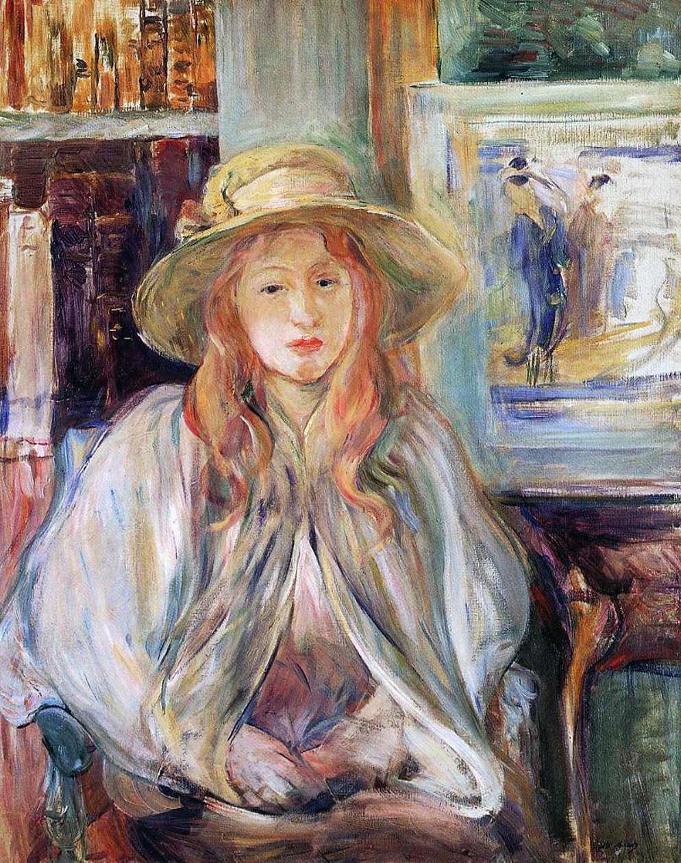 Julie Manetová se slaměným kloboukem, plátno z roku 1892) od Berthe Morisot