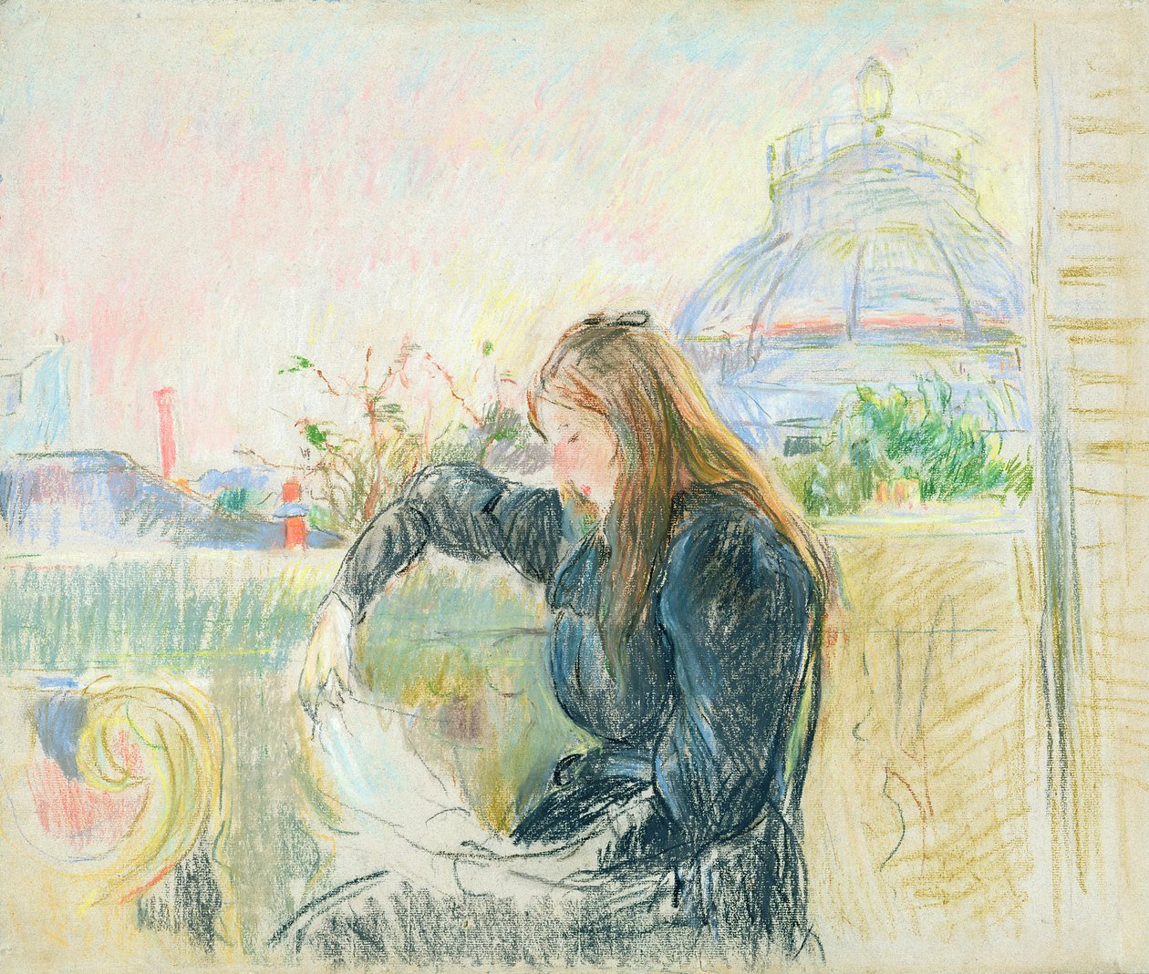 Na balkóně, 1893 (pastel na papíře) od Berthe Morisot