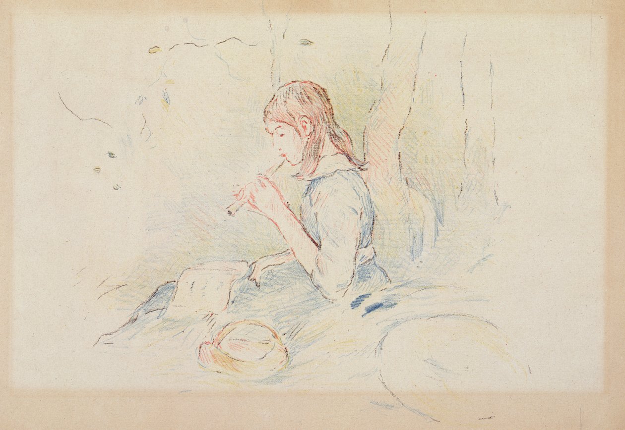 Hráč na flažolet, 1890 (barevná tužka na papíře) od Berthe Morisot