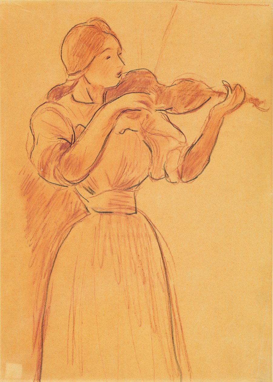 Housle, 1894 (tužka a červená křída na papíře) od Berthe Morisot