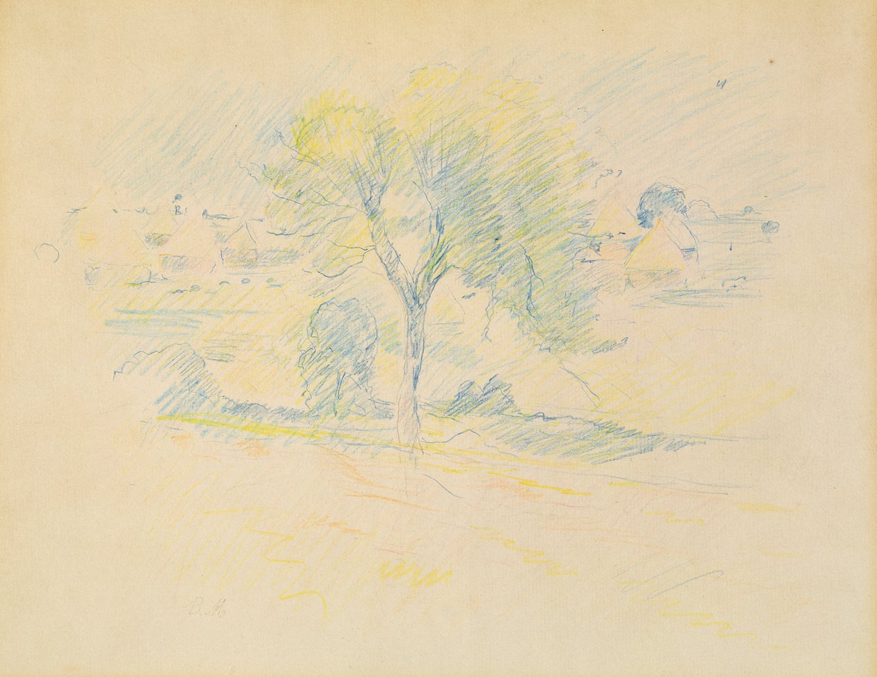 Stromy a mlýnské kameny, 1883 (barevná tužka na papíře) od Berthe Morisot