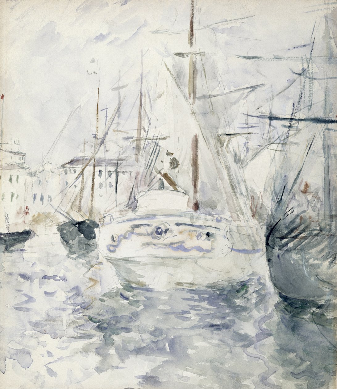 Bílá loď v přístavu, Nice, 1881 (wc na papíře) od Berthe Morisot