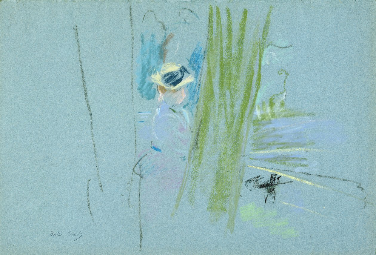 Žena rybařící u jezera, 1885 (pastel na papíře) od Berthe Morisot