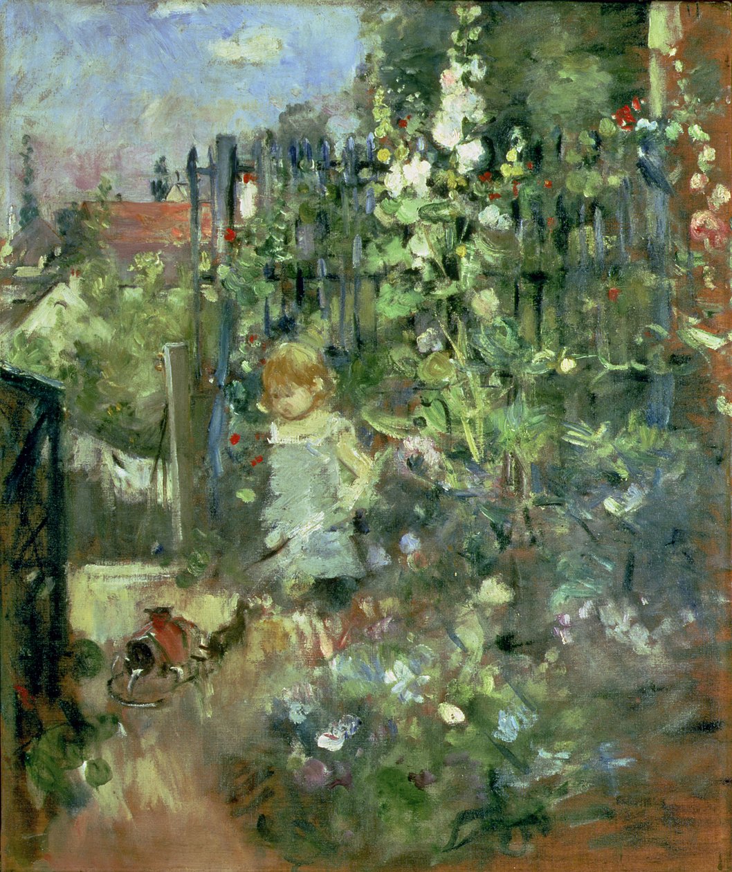 Dítě v Hollyhocks, 1881 od Berthe Morisot