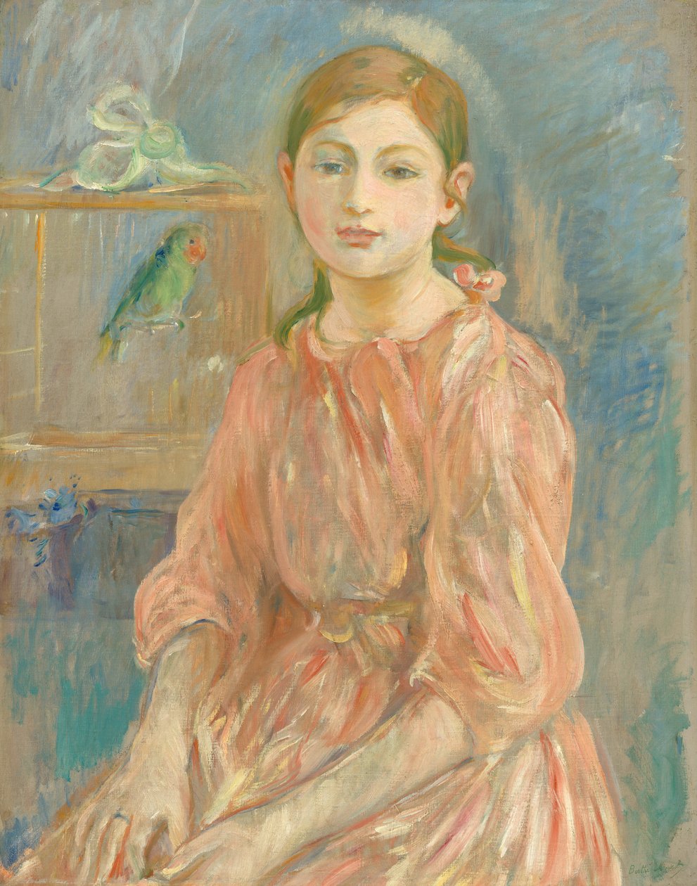 Umělcova dcera s andulkou od Berthe Morisot