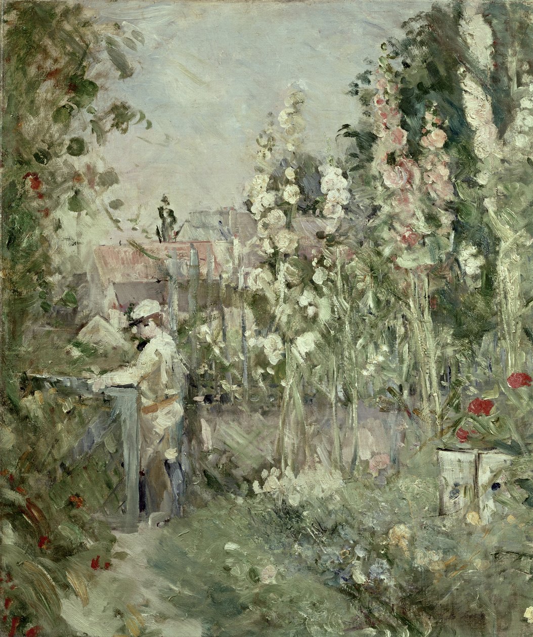 Mladý chlapec v Hollyhocks od Berthe Morisot