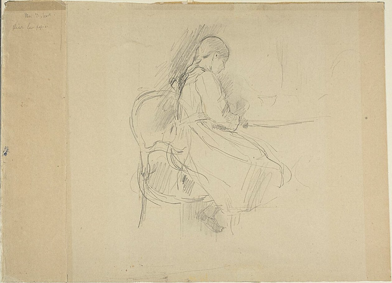 Mladá dívka sedící u stolu od Berthe Morisot