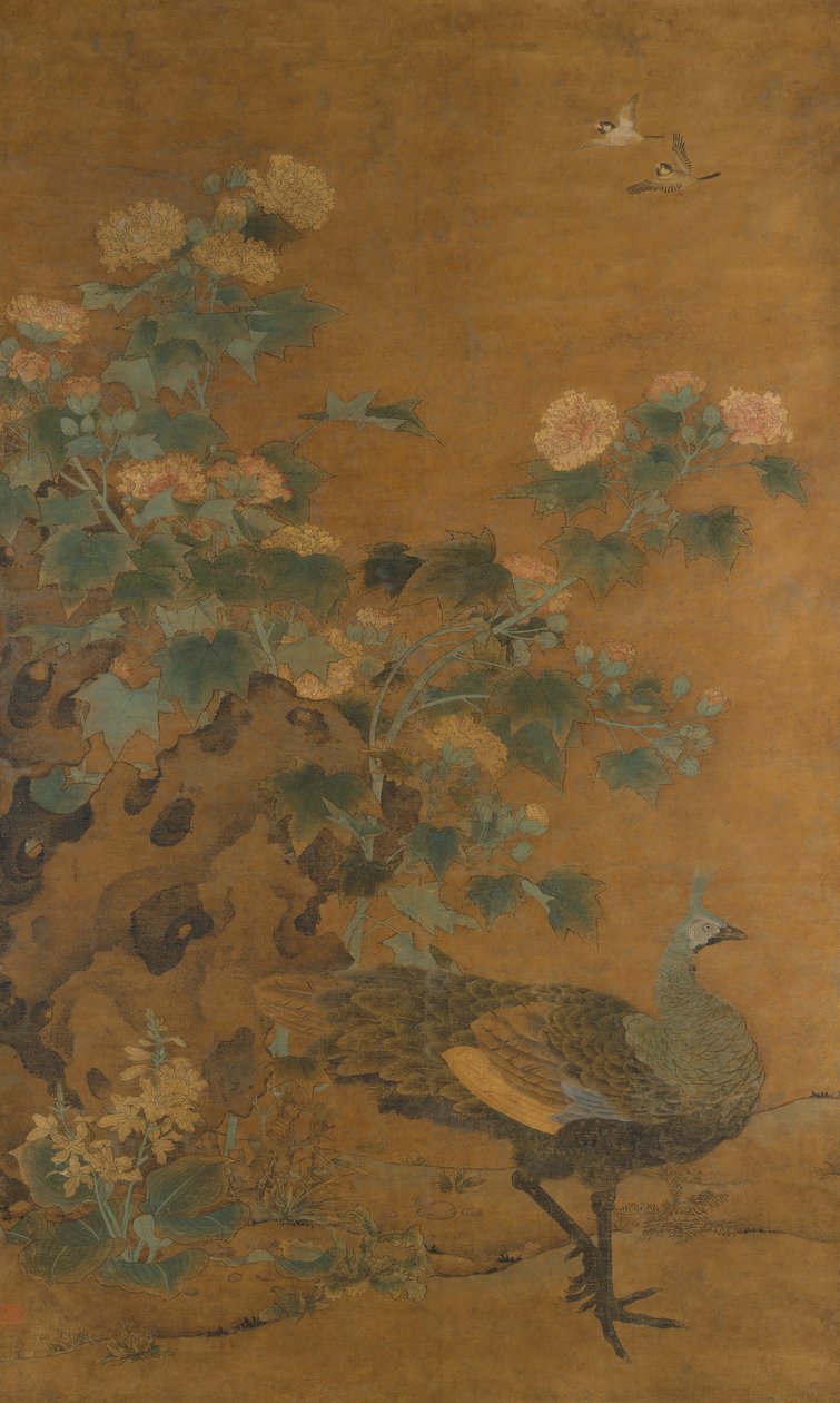Peacock and Hollyhocks, polovina 14. století. od Bian Lu