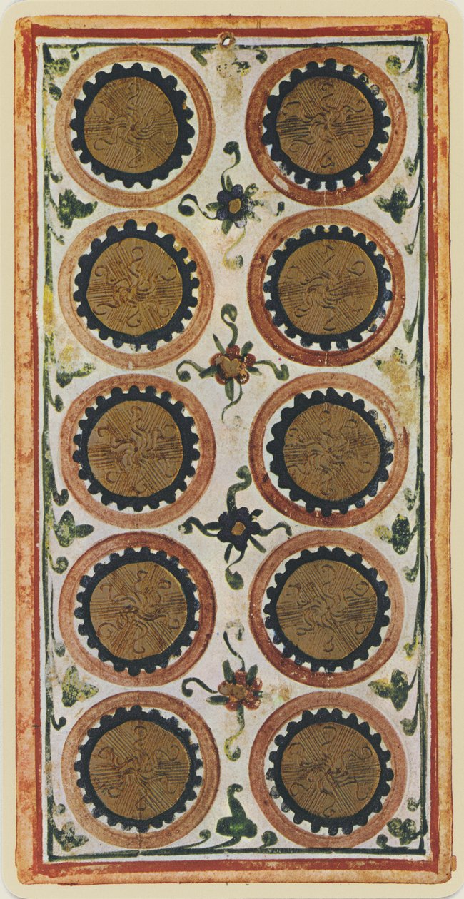 Desítka mincí, faksimile tarotové karty z balíčku "Visconti", 1441-47 od Bonifacio Bembo