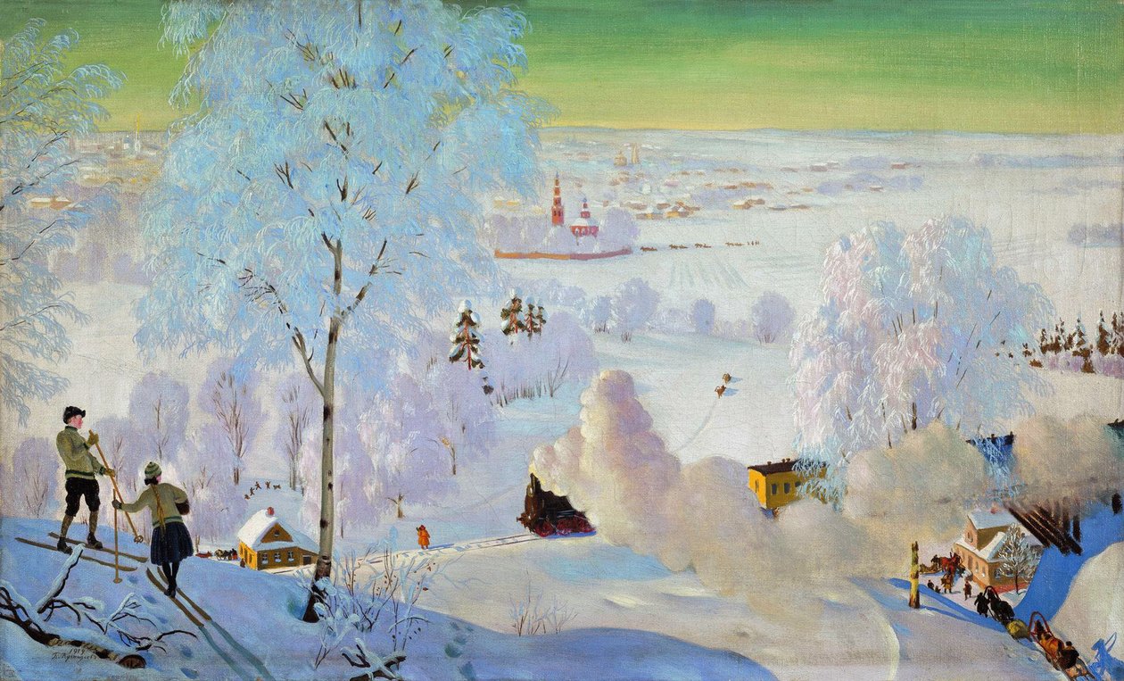 Lyžaři, 1919 od Boris Mikhailovich Kustodiev