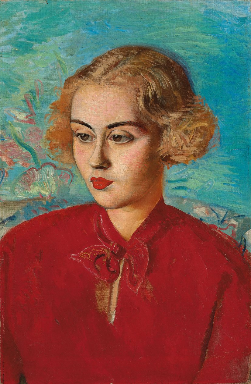 Žena v červeném od Boris Dmitrievich Grigoriev