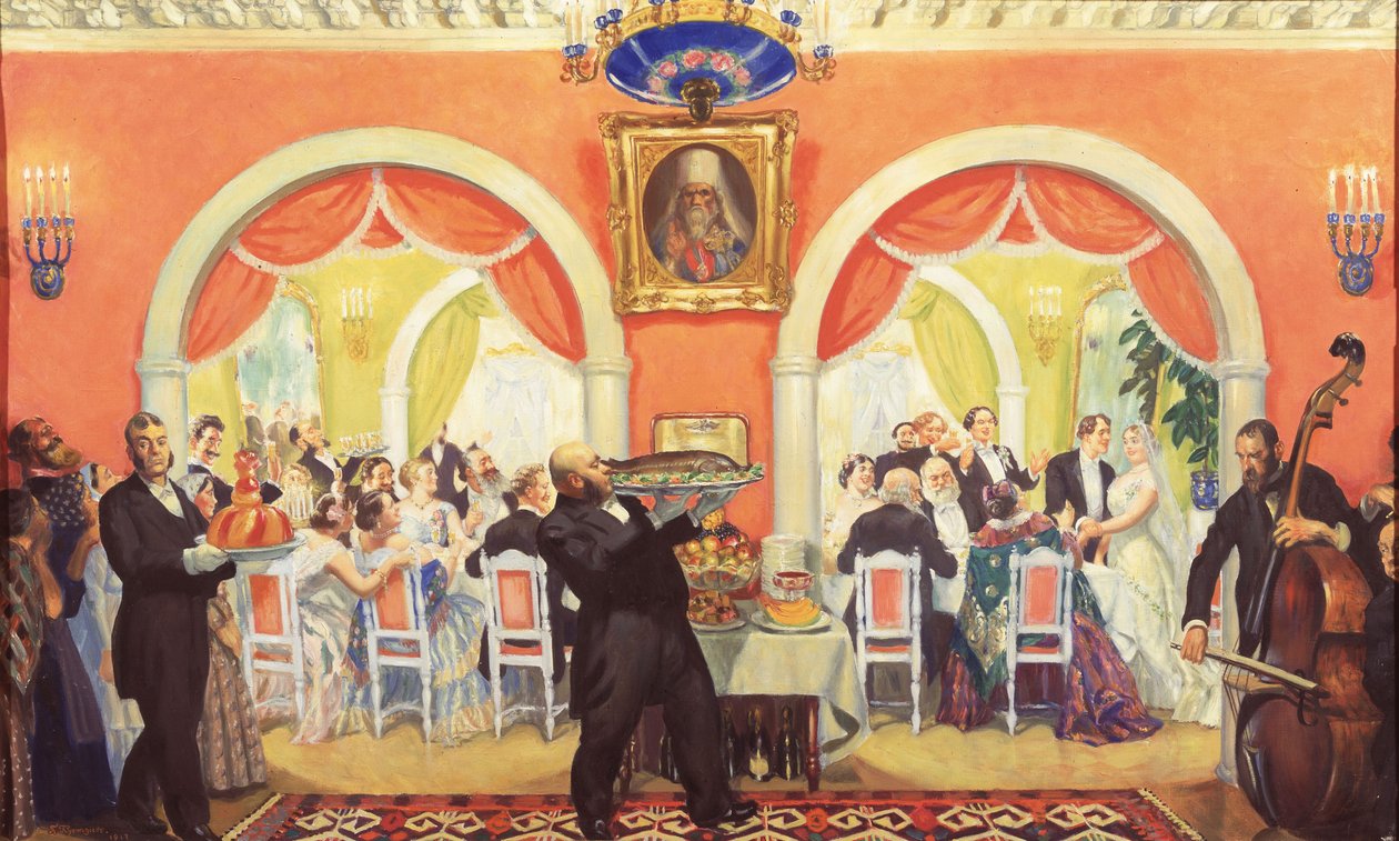 Svatební hostina, 1917 od Boris Mikhailovich Kustodiev