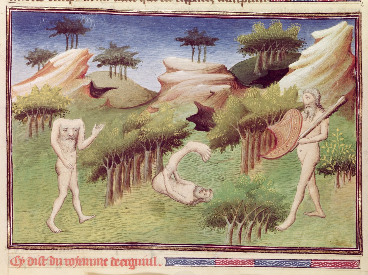 Ms 2810 f.29v, Příšery ze země Merkitů, z „Knihy divů světa“, kolem 1410-12 (tempera na pergamenu) od Boucicaut Master