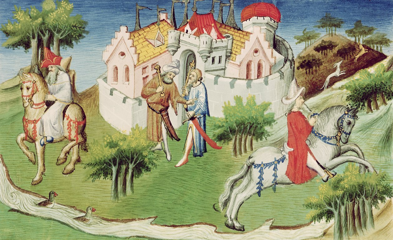 Ms 2810 f.38, Palác syna Velkého chána v Pekingu, z „Livre des Merveilles du Monde“, c.1410-12 (tempera na pergamenu) (viz také 1188423) od Boucicaut Master
