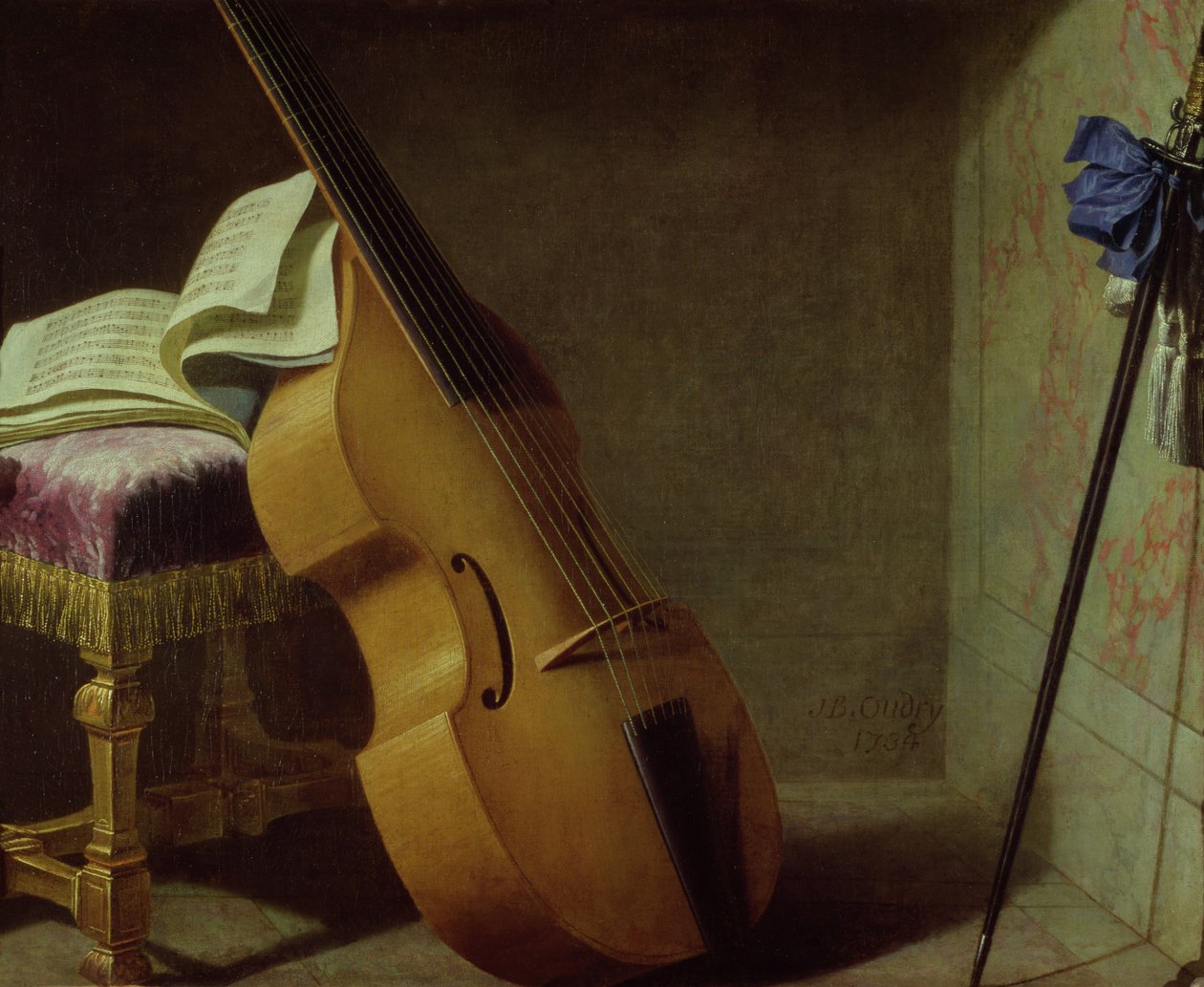 Basové violy, partitura a meč, 1693 od Boyer