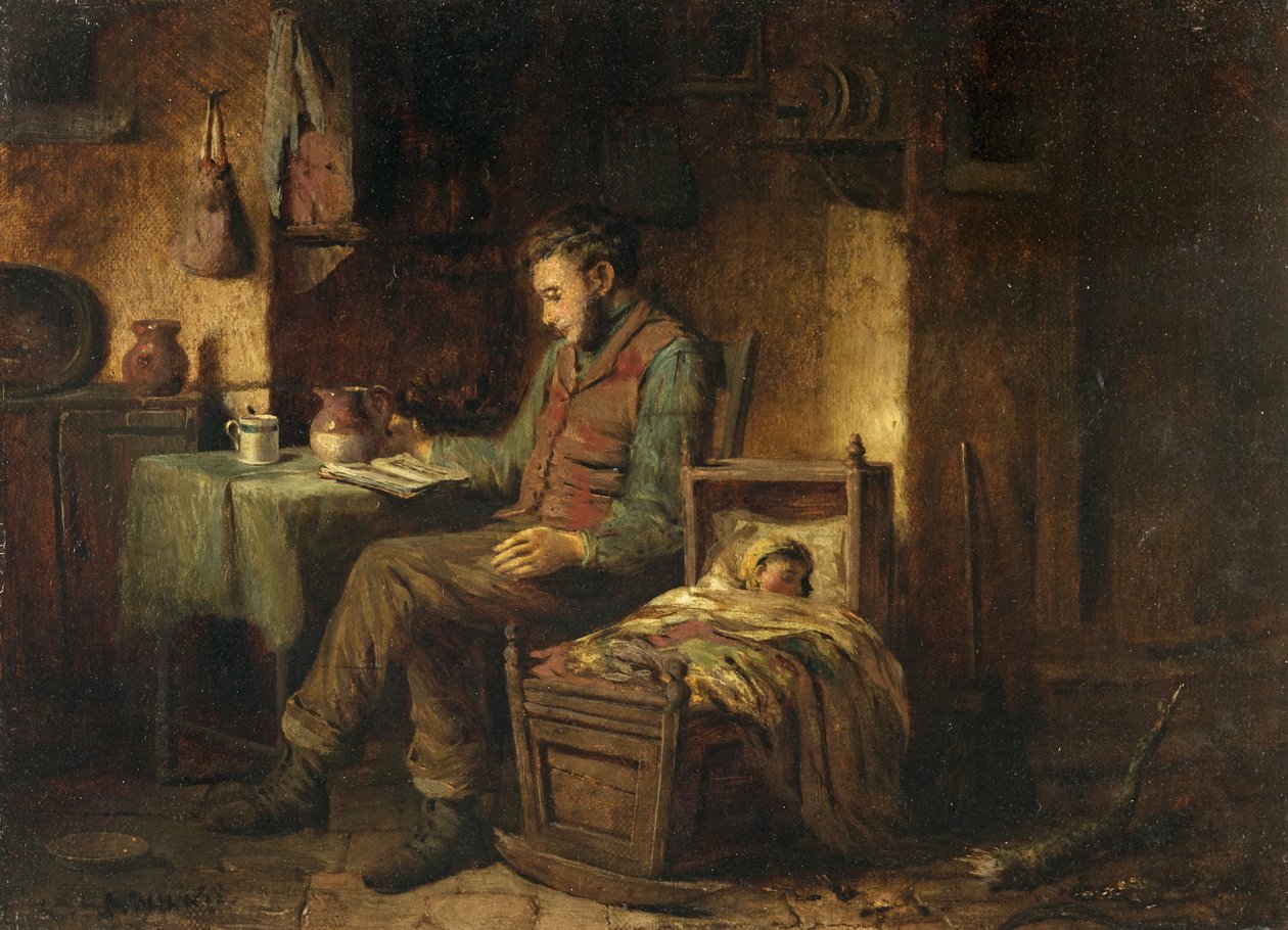 Domácí scéna, cca 1850 (olej na plátně) od British School