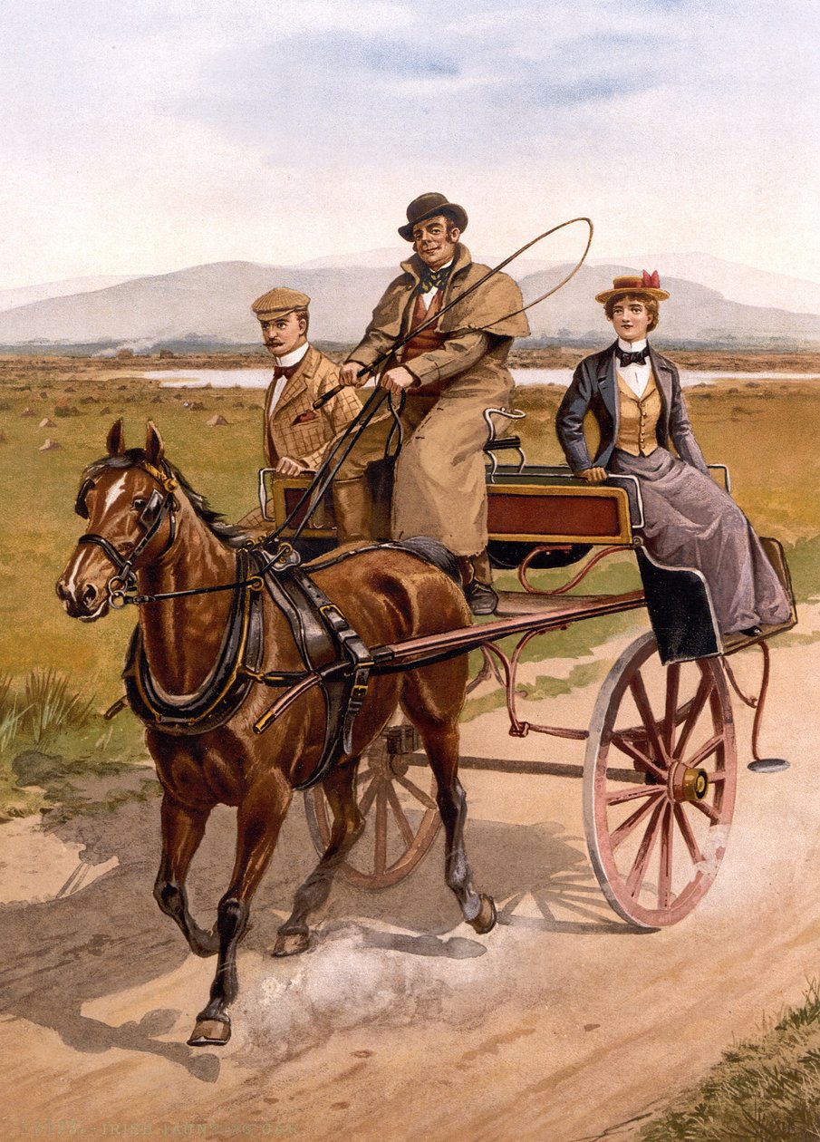 Irish Jaunting Car, cca 1895 (barevné lito) od British School