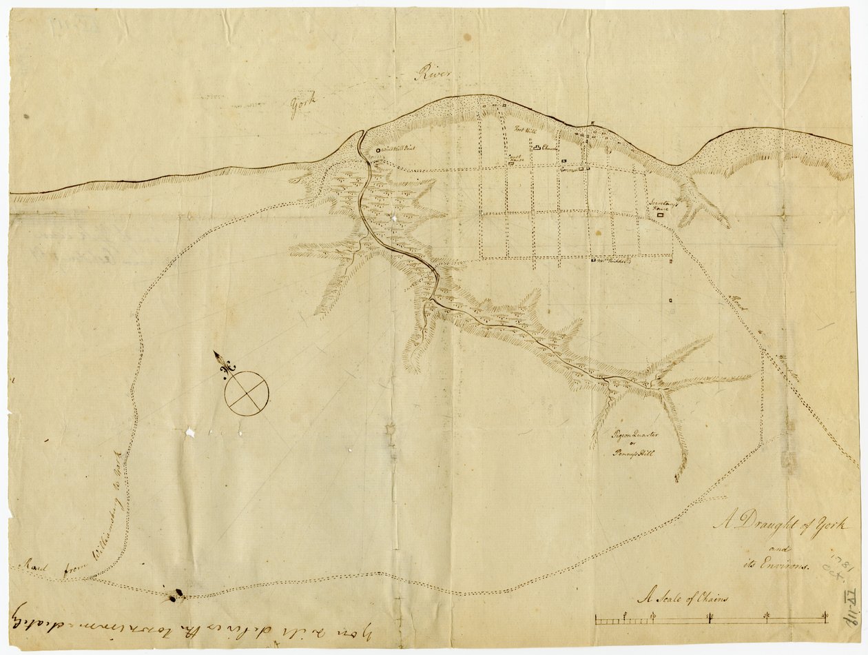 Mapa Yorktown, Virginie, říjen 1781 od British School
