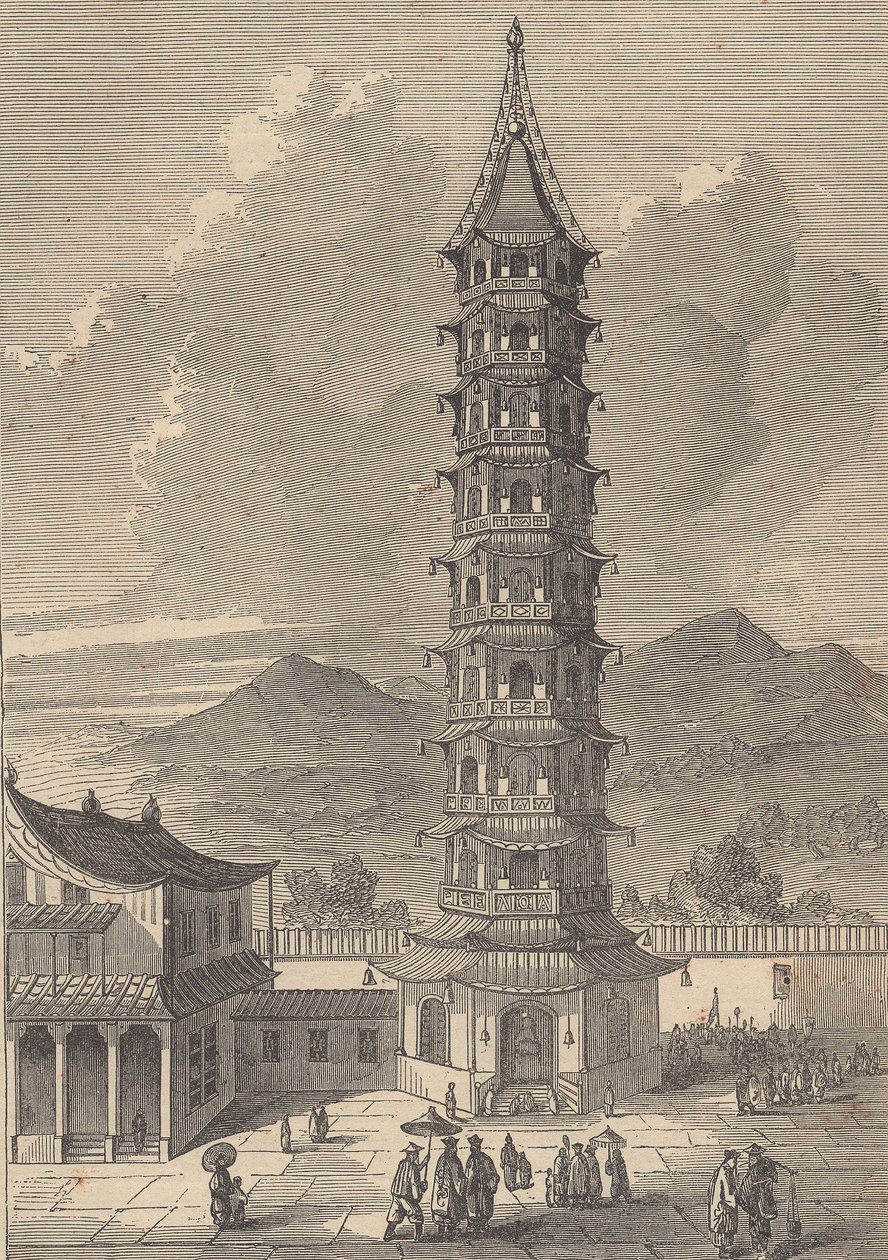 Porcelánová věž Nanjing (rytina) od British School
