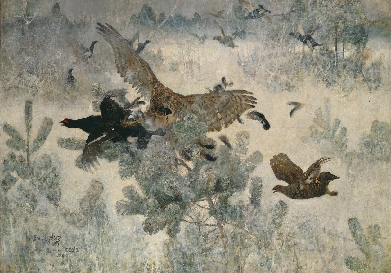 Jestřáb a černá hra, 1884 od Bruno Andreas Liljefors