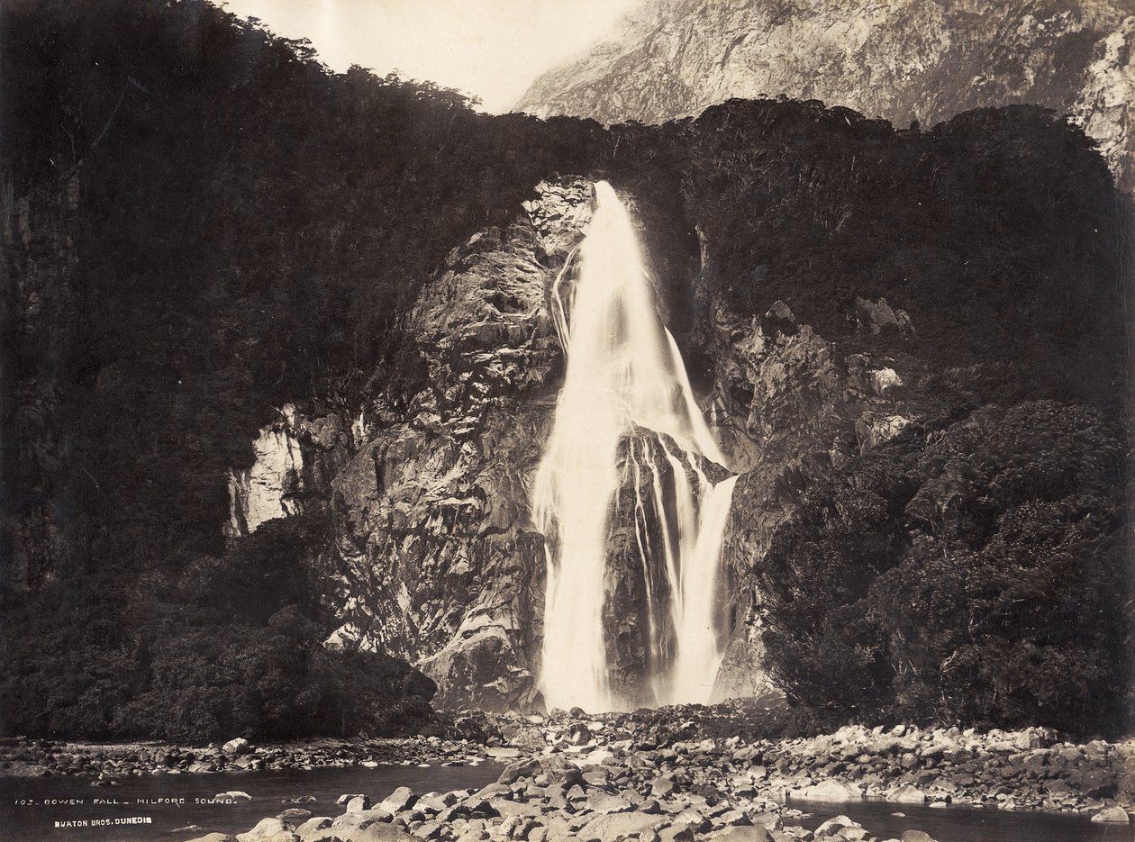 Bowen Fall, Milford Sound, 1889 (tisk alba) od Burton Brothers Studio