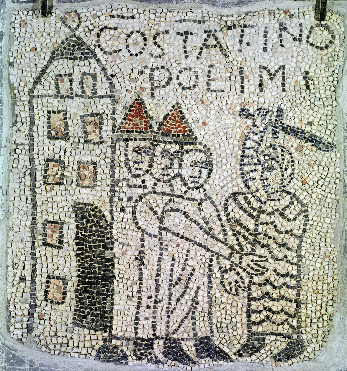 Dlažba sv. Jana Evangelisty, detail obléhání Konstantinopole v červnu 1204, 1213 (mozaika) od Byzantine