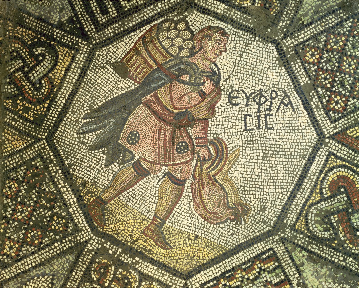 Sedlák nesoucí kuřata a košík vajec, 5.-6. století (mozaika) od Byzantine