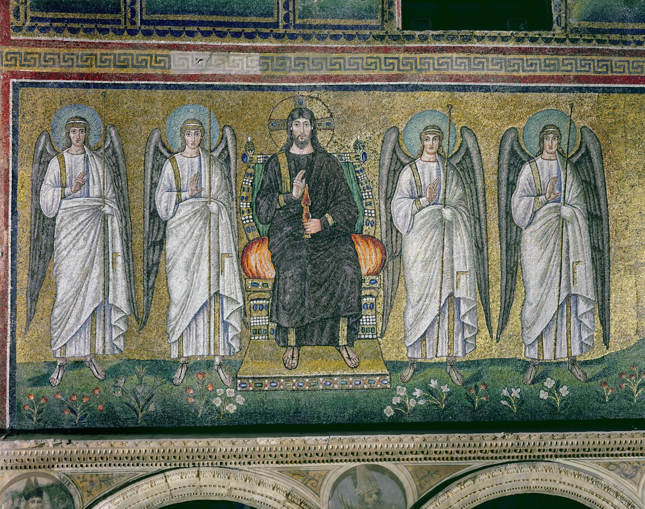 Kristus trůnící s anděly (mozaika) od Byzantine School