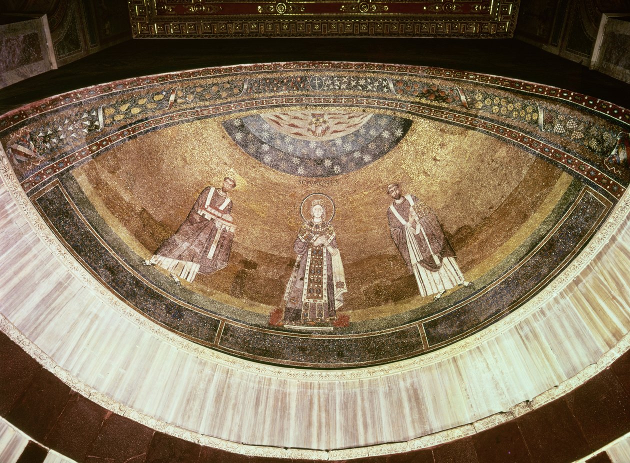 Svatá Anežka mezi dvěma papeži, z apsidy, 625-36 (mozaika) od Byzantine School