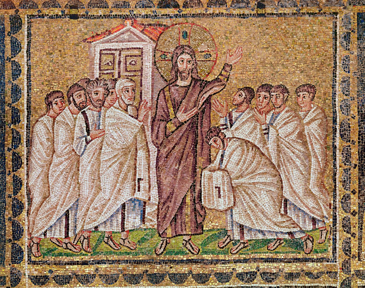 Nevěra sv. Tomáše, z výjevů ze života Kristova (mozaika) od Byzantine School