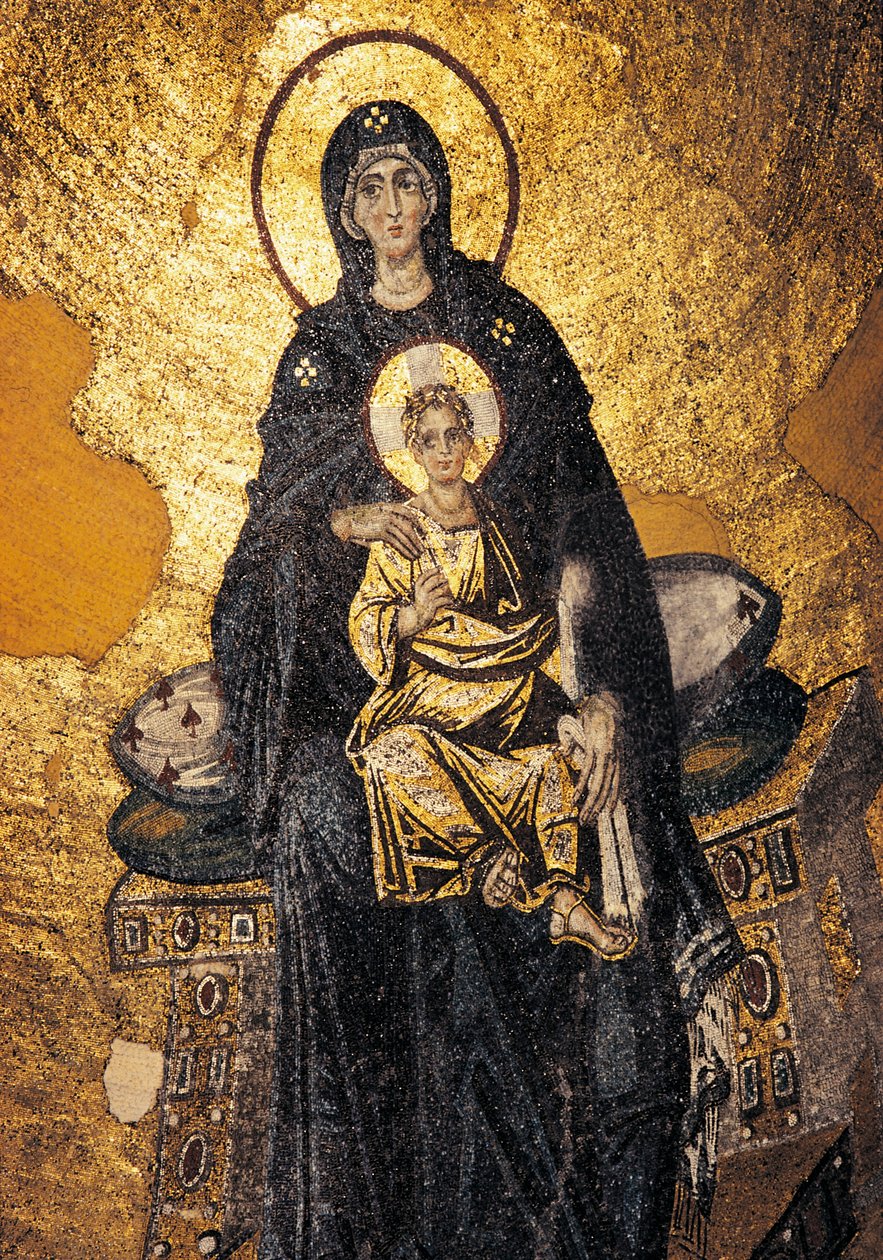 Panna a dítě na trůnu (mozaika) od Byzantine Byzantine