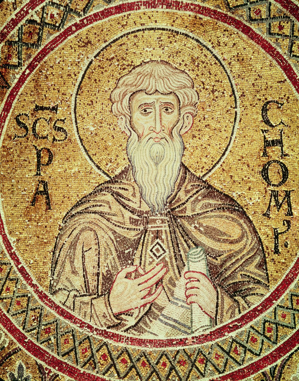 St. Pachomius († 346) (mozaika) od Byzantine School