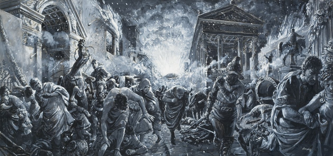 Zkáza města (kvaš na papíře) od C.L. Doughty