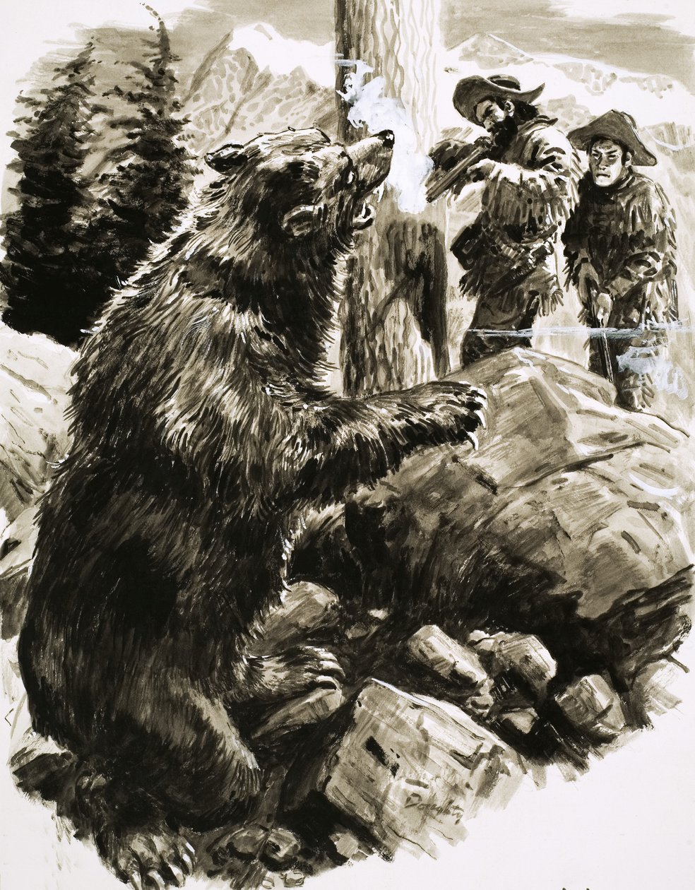 Americký medvěd grizzly zastřelený trapery od C.L. Doughty
